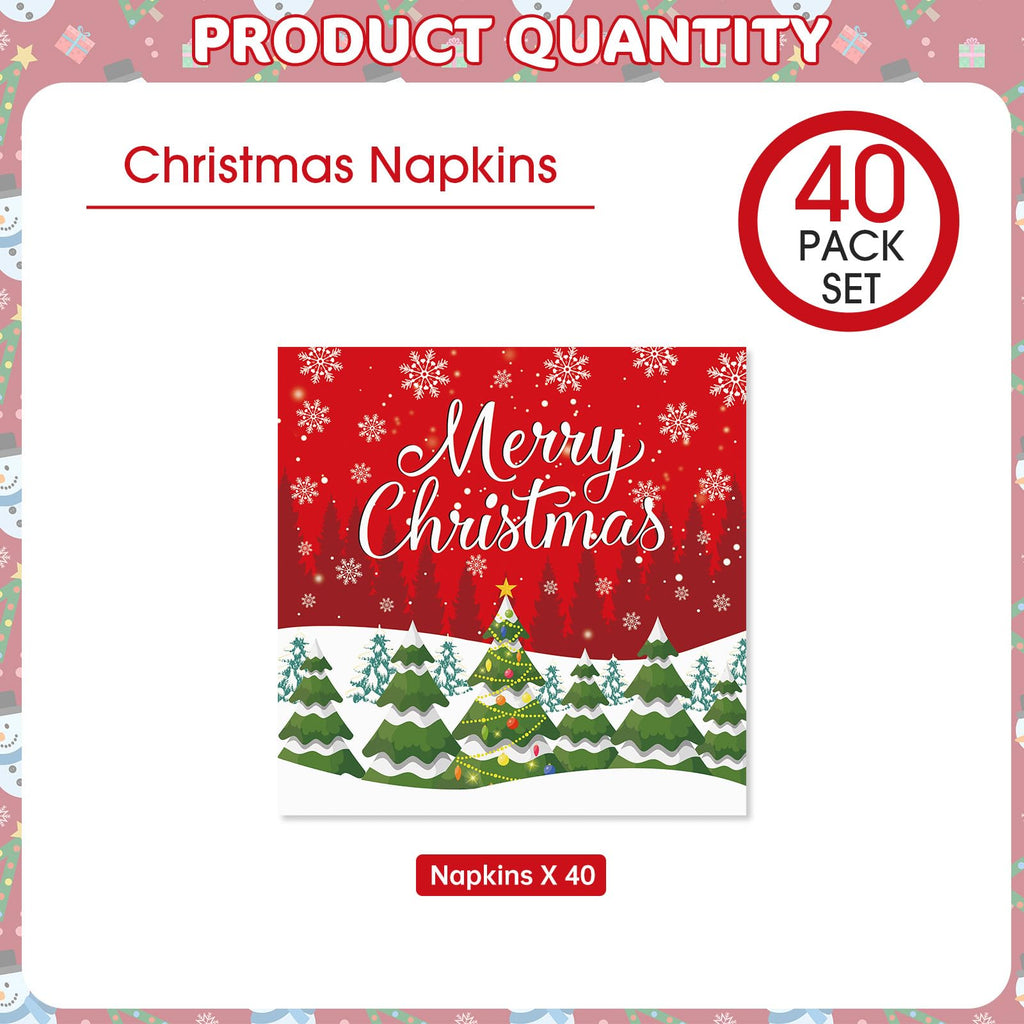 Litmitfu 40 Pcs Merry Christmas Napkins — 13-Inch 3-Ply Red Xmas Tableware for Holiday Celebrations