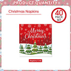 Litmitfu 40 Pcs Merry Christmas Napkins — 13-Inch 3-Ply Red Xmas Tableware for Holiday Celebrations