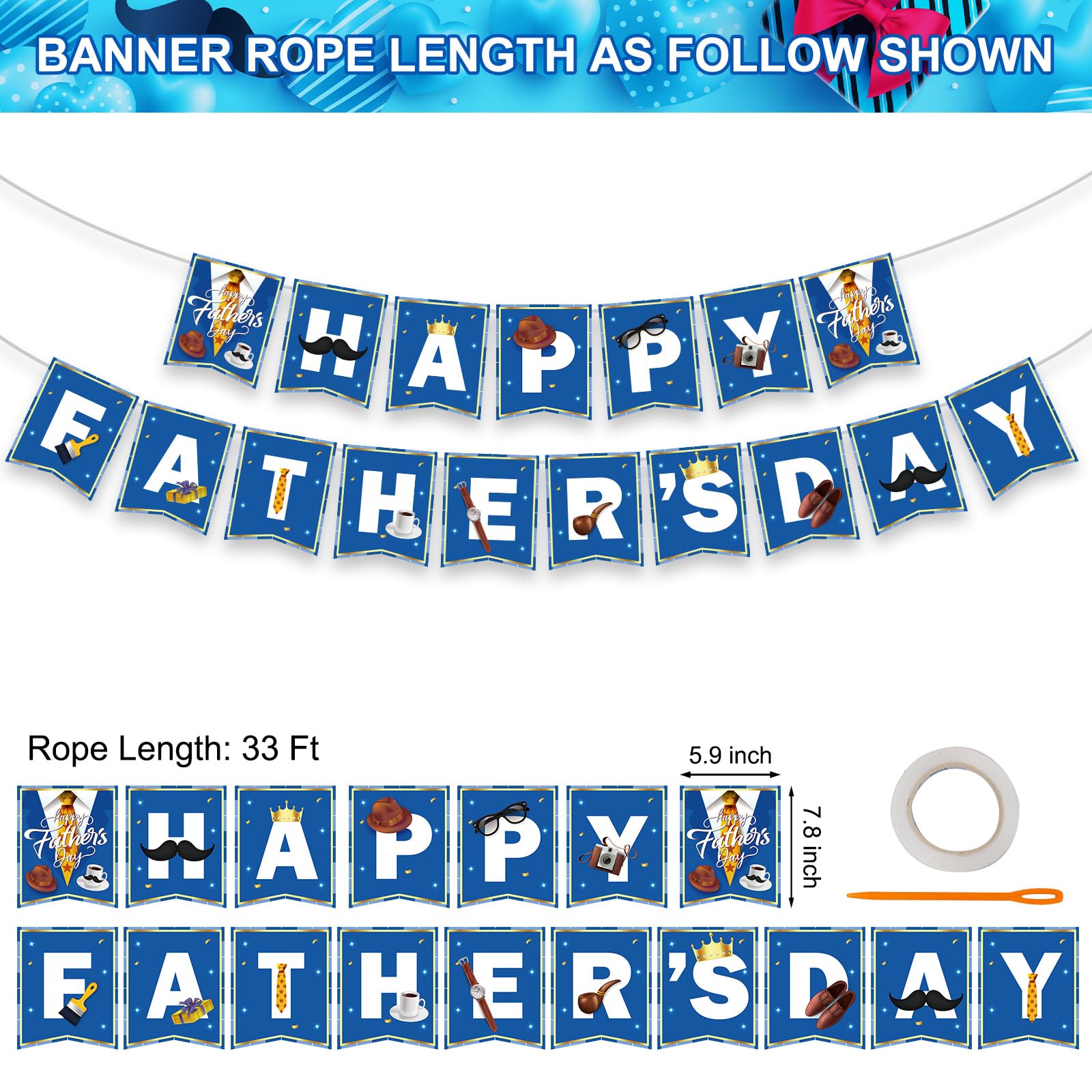 Litmitfu Happy Father's Day Banner – Blue & White Bunting for Indoor & Outdoor Decor