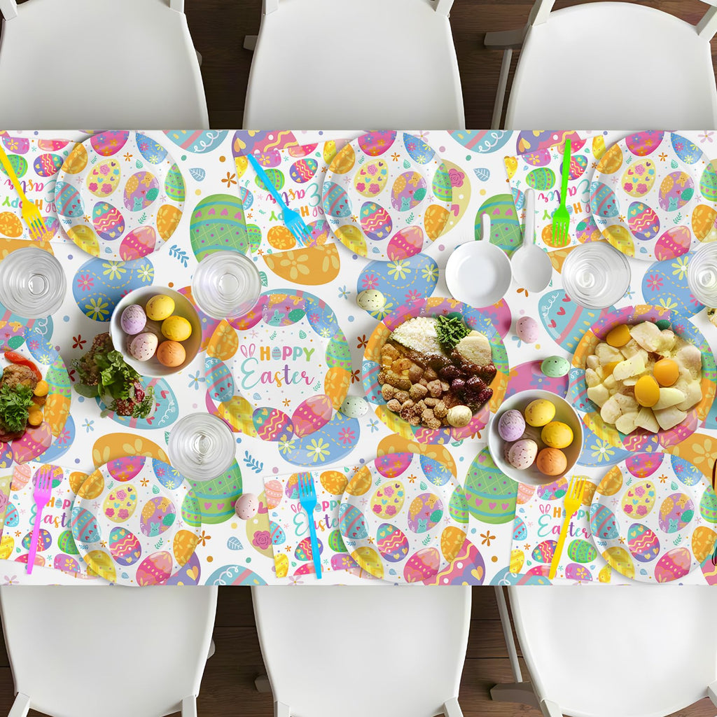 Litmitfu 96 Pcs Happy Easter Plates & Napkins Set – Colorful Eggs Theme, Serves 24
