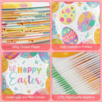 Litmitfu 96 Pcs Happy Easter Plates & Napkins Set – Colorful Eggs Theme, Serves 24