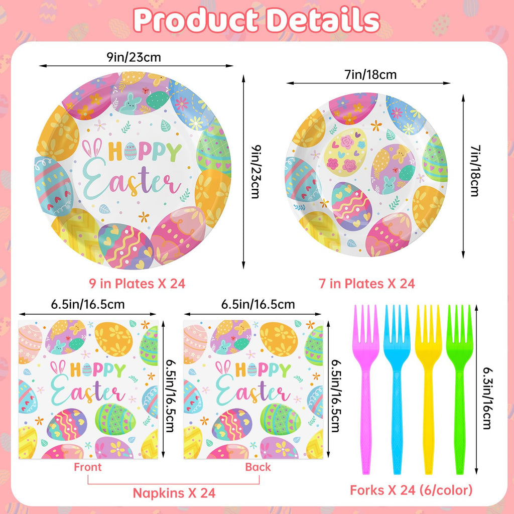 Litmitfu 96 Pcs Happy Easter Plates & Napkins Set – Colorful Eggs Theme, Serves 24