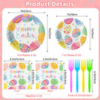 Litmitfu 96 Pcs Happy Easter Plates & Napkins Set – Colorful Eggs Theme, Serves 24