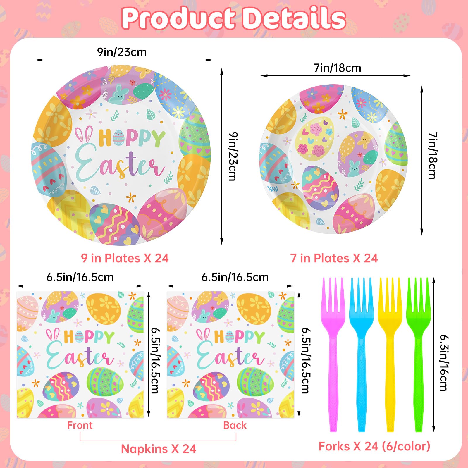 Litmitfu 96 Pcs Happy Easter Plates & Napkins Set – Colorful Eggs Theme, Serves 24