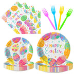 Litmitfu 96 Pcs Happy Easter Plates & Napkins Set – Colorful Eggs Theme, Serves 24