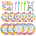 Litmitfu 96 Pcs Happy Easter Plates & Napkins Set – Colorful Eggs Theme, Serves 24