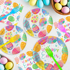 Litmitfu 96 Pcs Happy Easter Plates & Napkins Set – Colorful Eggs Theme, Serves 24