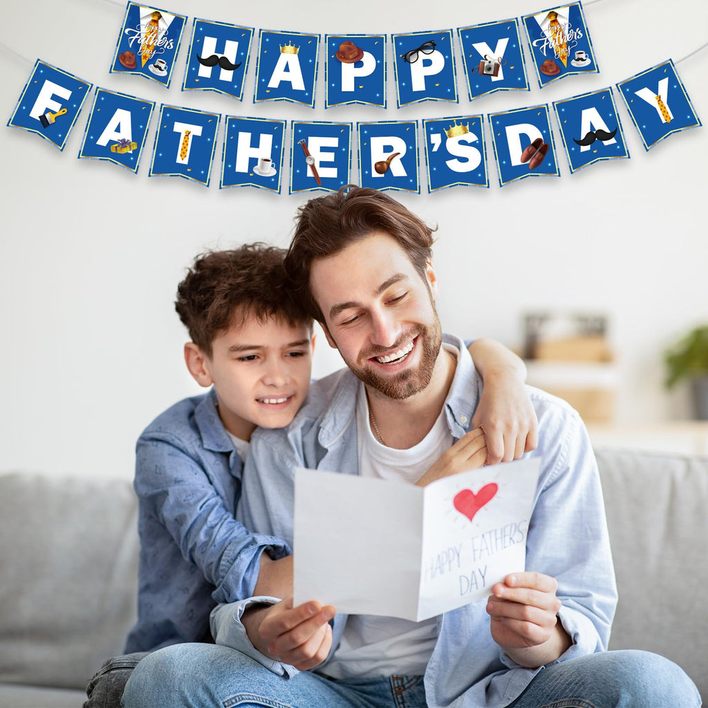 Litmitfu Happy Father's Day Banner – Blue & White Bunting for Indoor & Outdoor Decor