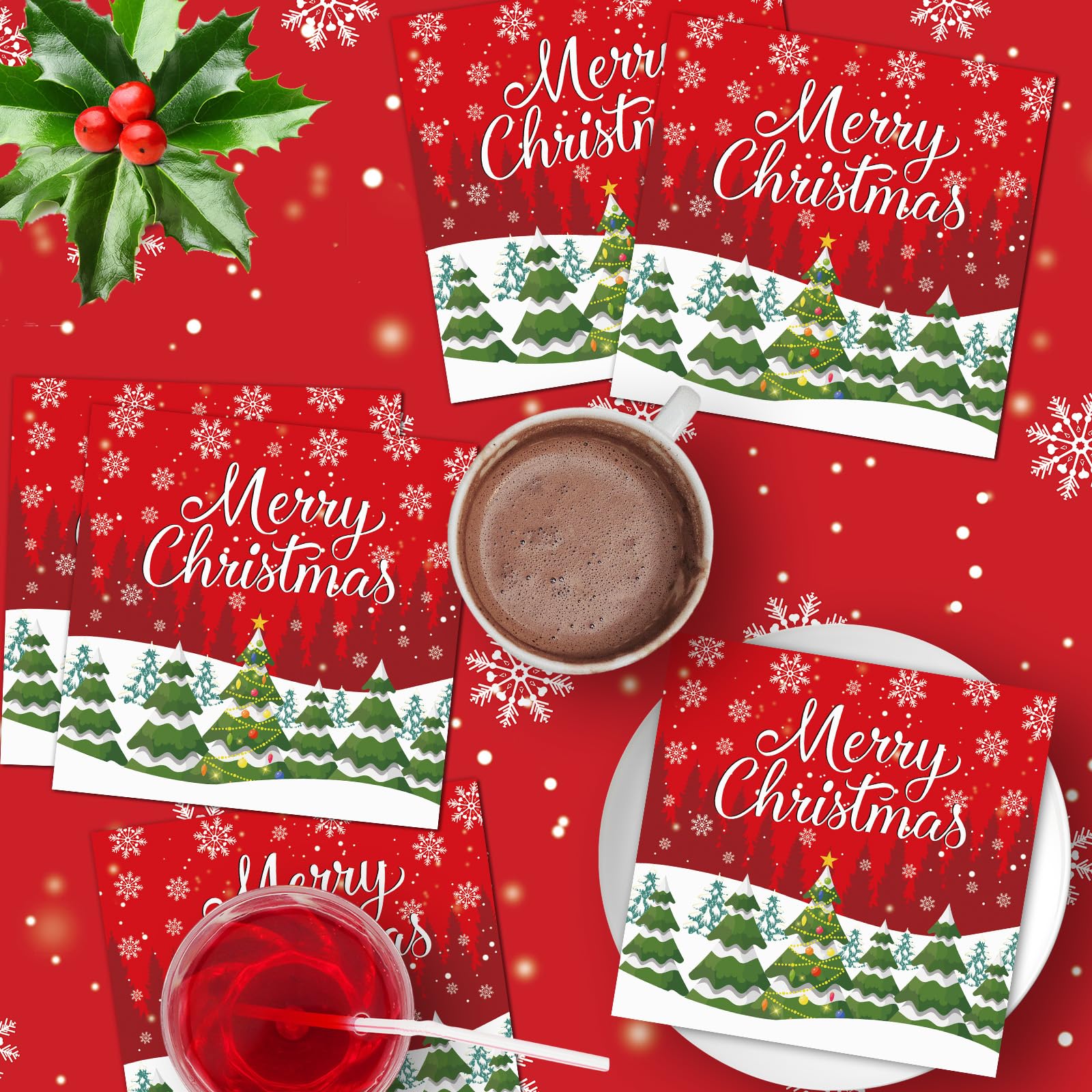 Litmitfu 40 Pcs Merry Christmas Napkins — 13-Inch 3-Ply Red Xmas Tableware for Holiday Celebrations