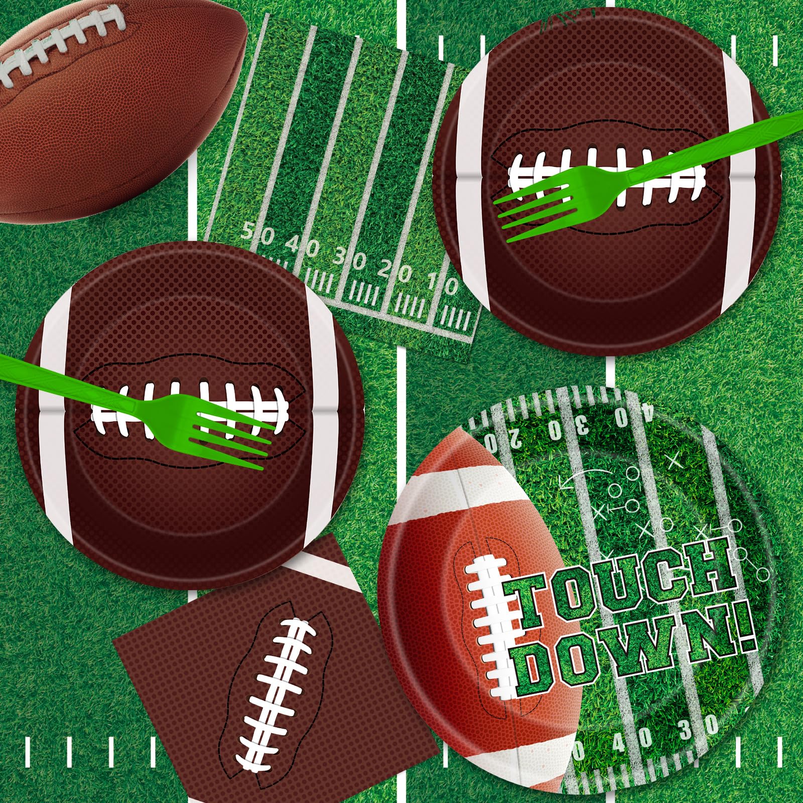Litmitfu 96 Pcs Football Plates & Napkins Set – Game Day Disposable Tableware, Serves 24