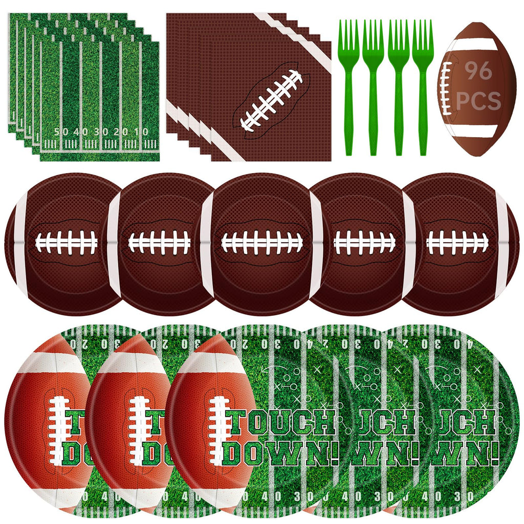 Litmitfu 96 Pcs Football Plates & Napkins Set – Game Day Disposable Tableware, Serves 24