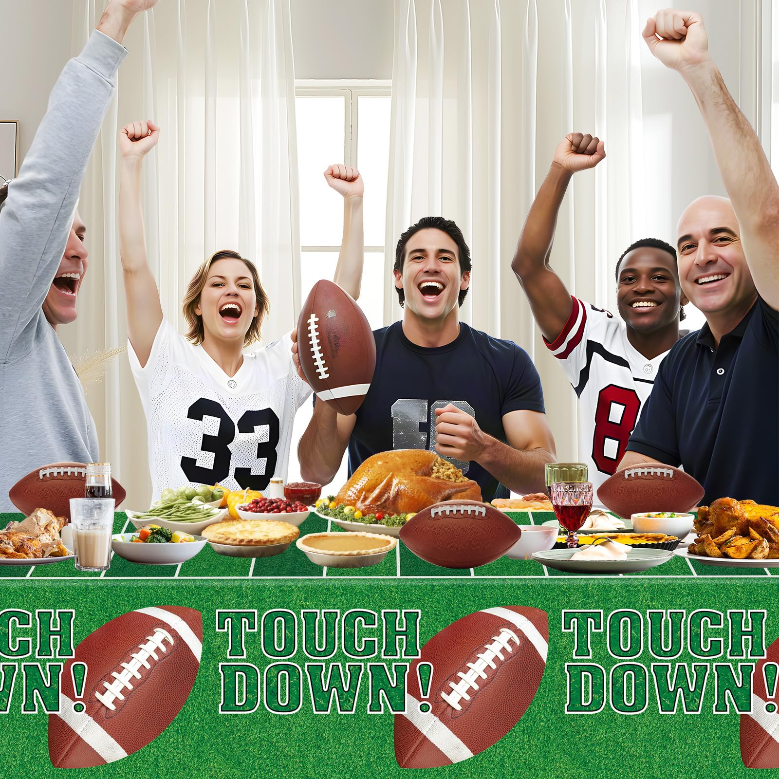 Litmitfu Football Tablecloths - 2 Pack Touchdown Table Covers (108x54 in) | Gameday Party Decor