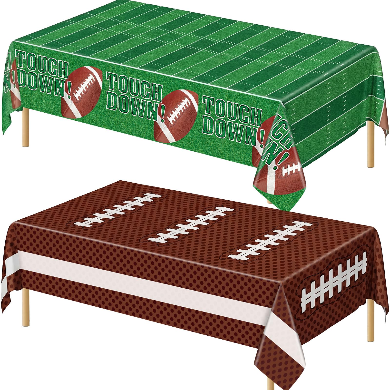 Litmitfu Football Tablecloths - 2 Pack Touchdown Table Covers (108x54 in) | Gameday Party Decor