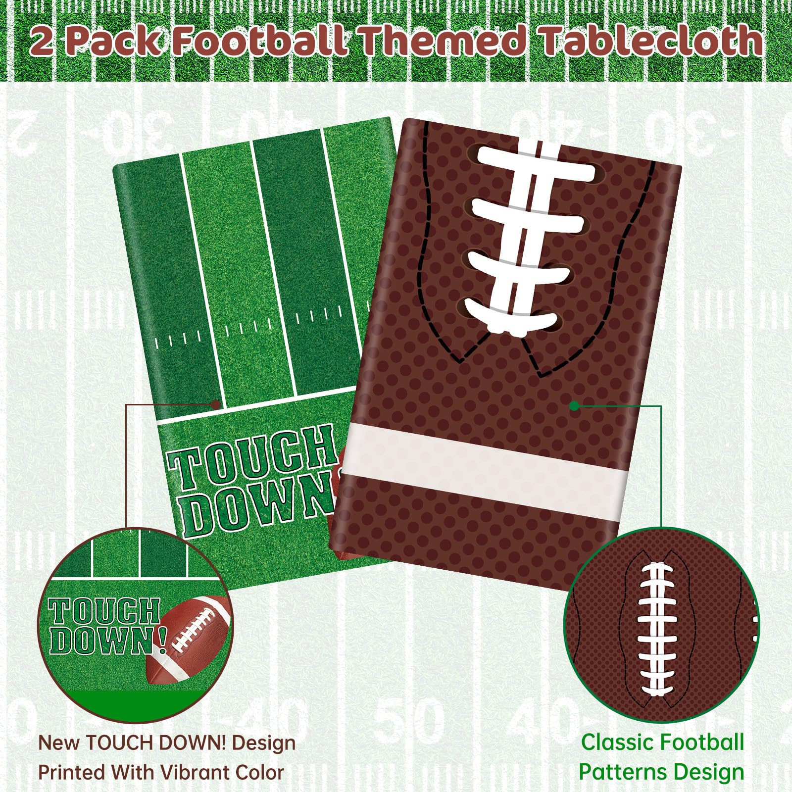 Litmitfu Football Tablecloths - 2 Pack Touchdown Table Covers (108x54 in) | Gameday Party Decor