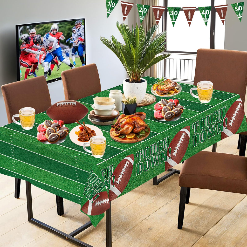 Litmitfu Football Tablecloths - 2 Pack Touchdown Table Covers (108x54 in) | Gameday Party Decor