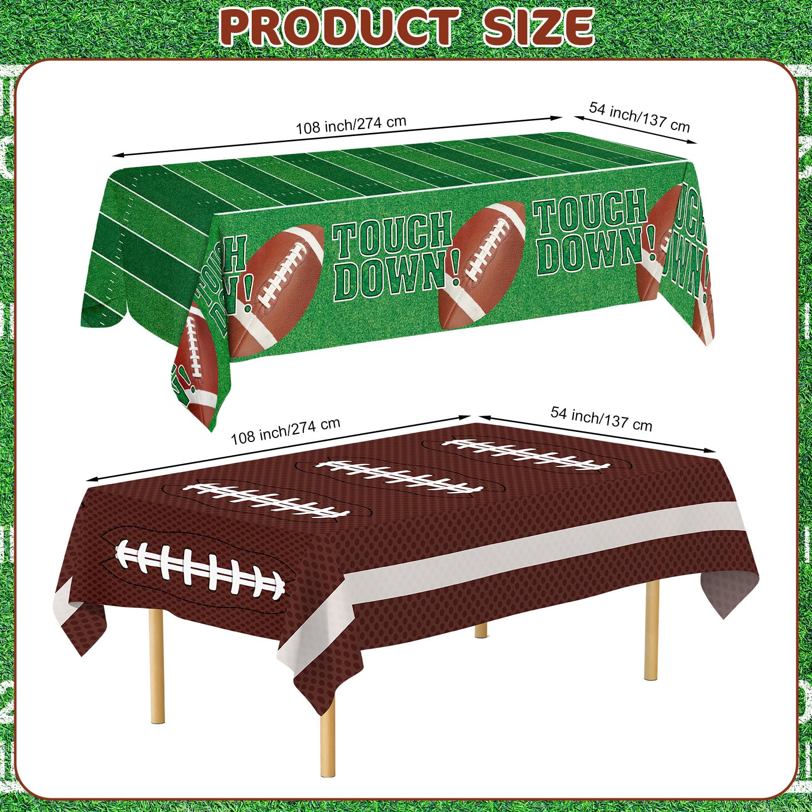 Litmitfu Football Tablecloths - 2 Pack Touchdown Table Covers (108x54 in) | Gameday Party Decor