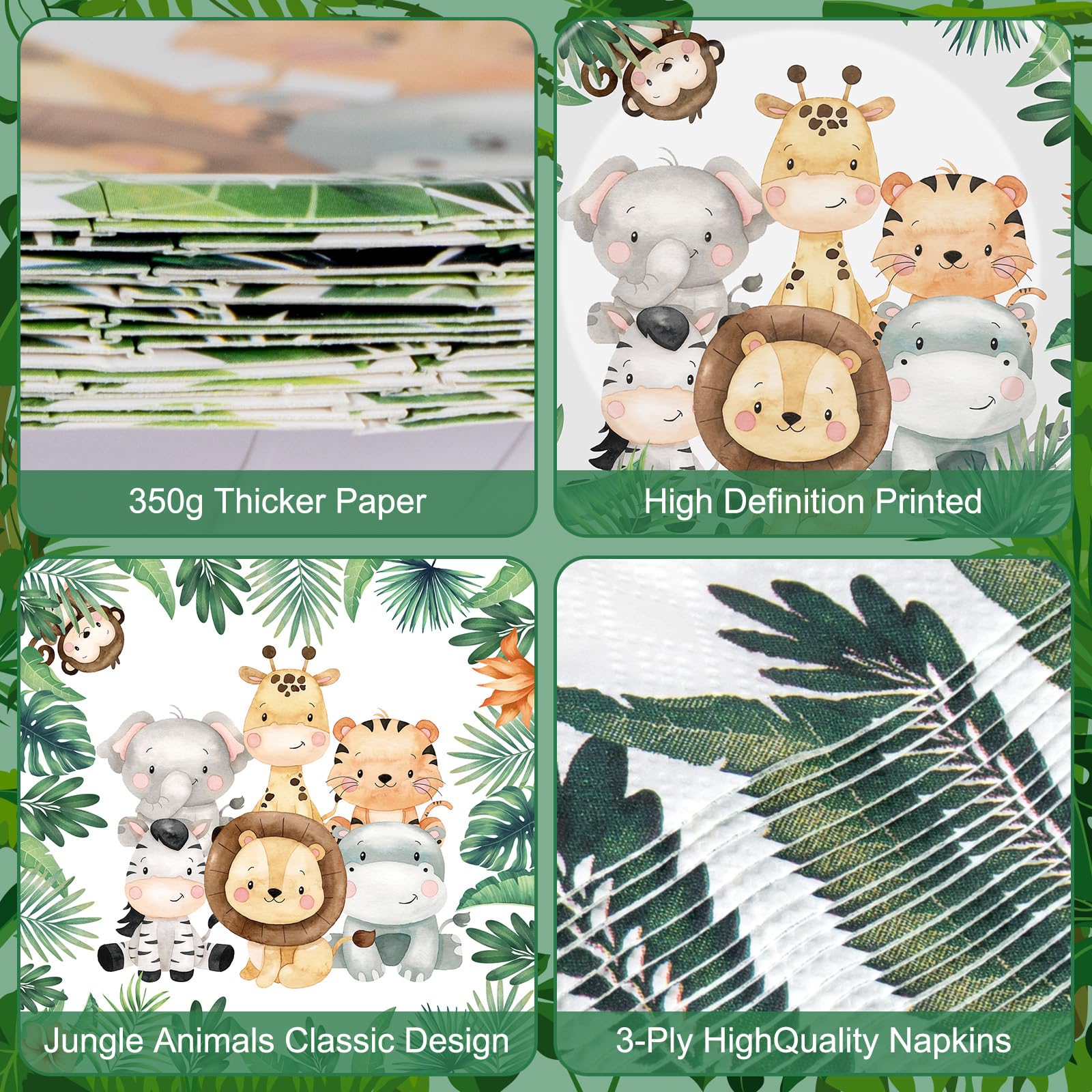 Litmitfu 40 Pcs Jungle Animals Party Plates & Napkins Set – Safari Theme Tableware for Baby Showers & Zoo Parties (Serves 20)