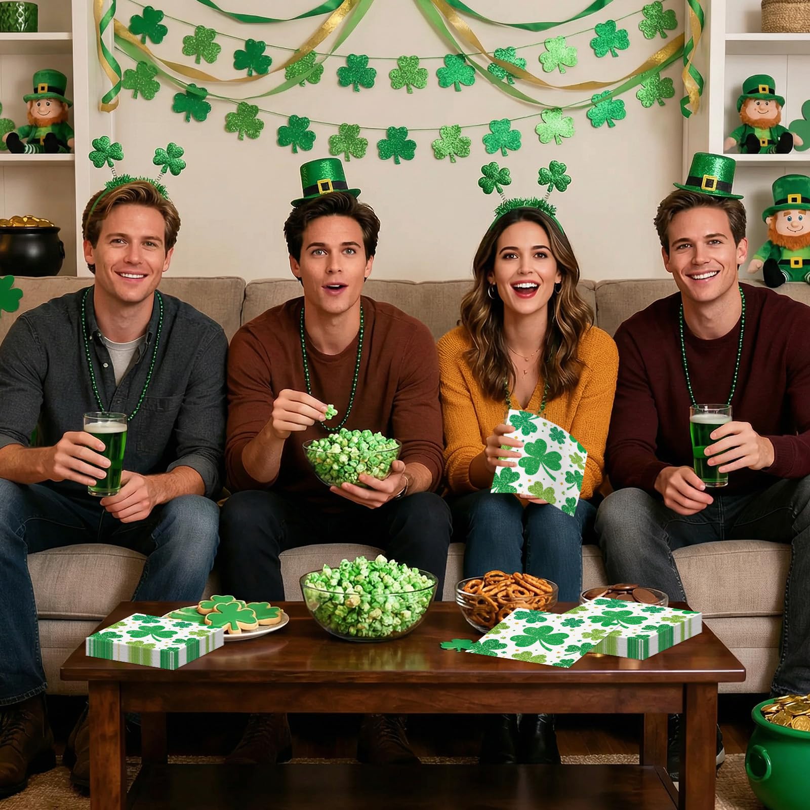 Litmitfu 40-Pack St. Patrick's Day Shamrock Napkins – 3-Ply Green 13x13 Disposable Napkins
