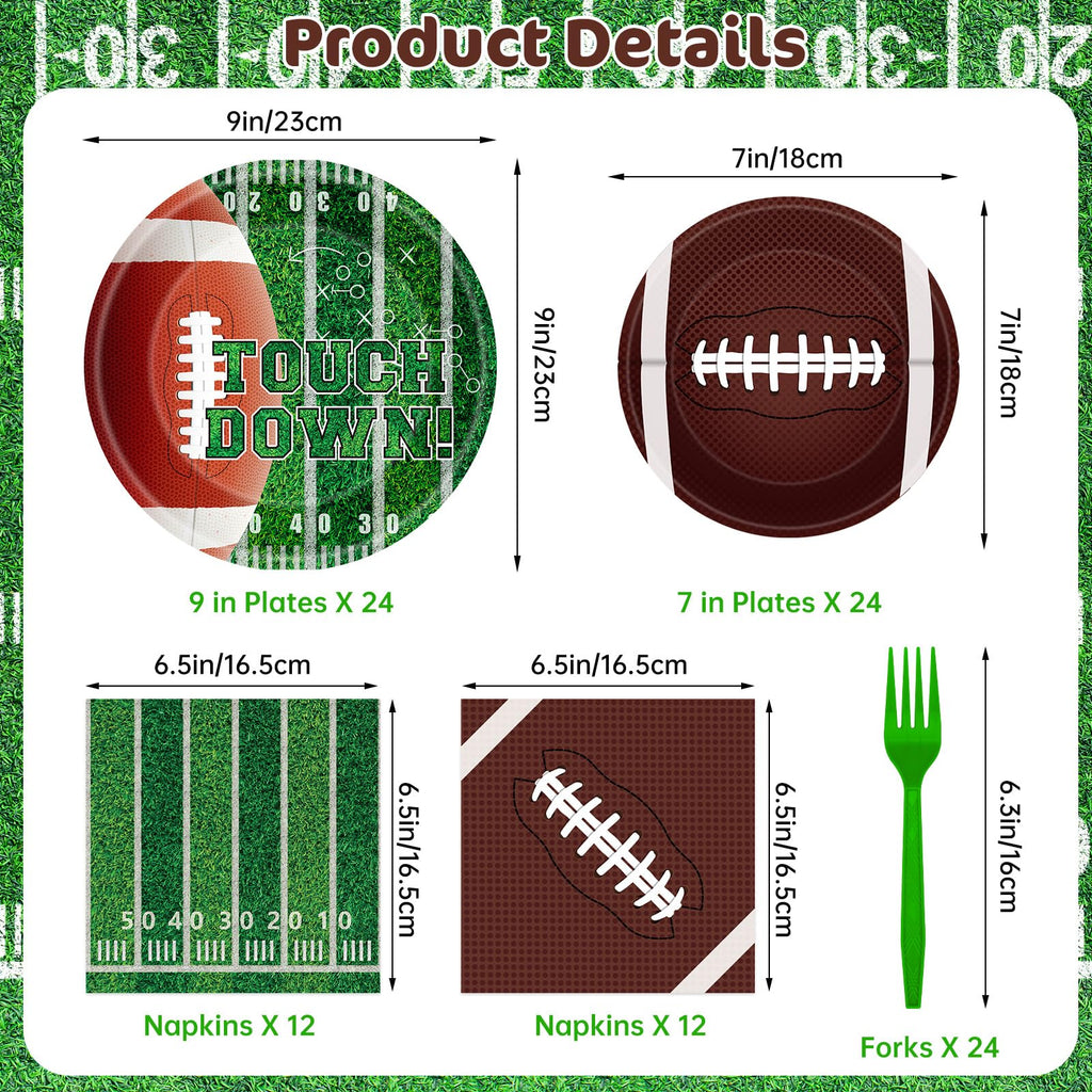 Litmitfu 96 Pcs Football Plates & Napkins Set – Game Day Disposable Tableware, Serves 24