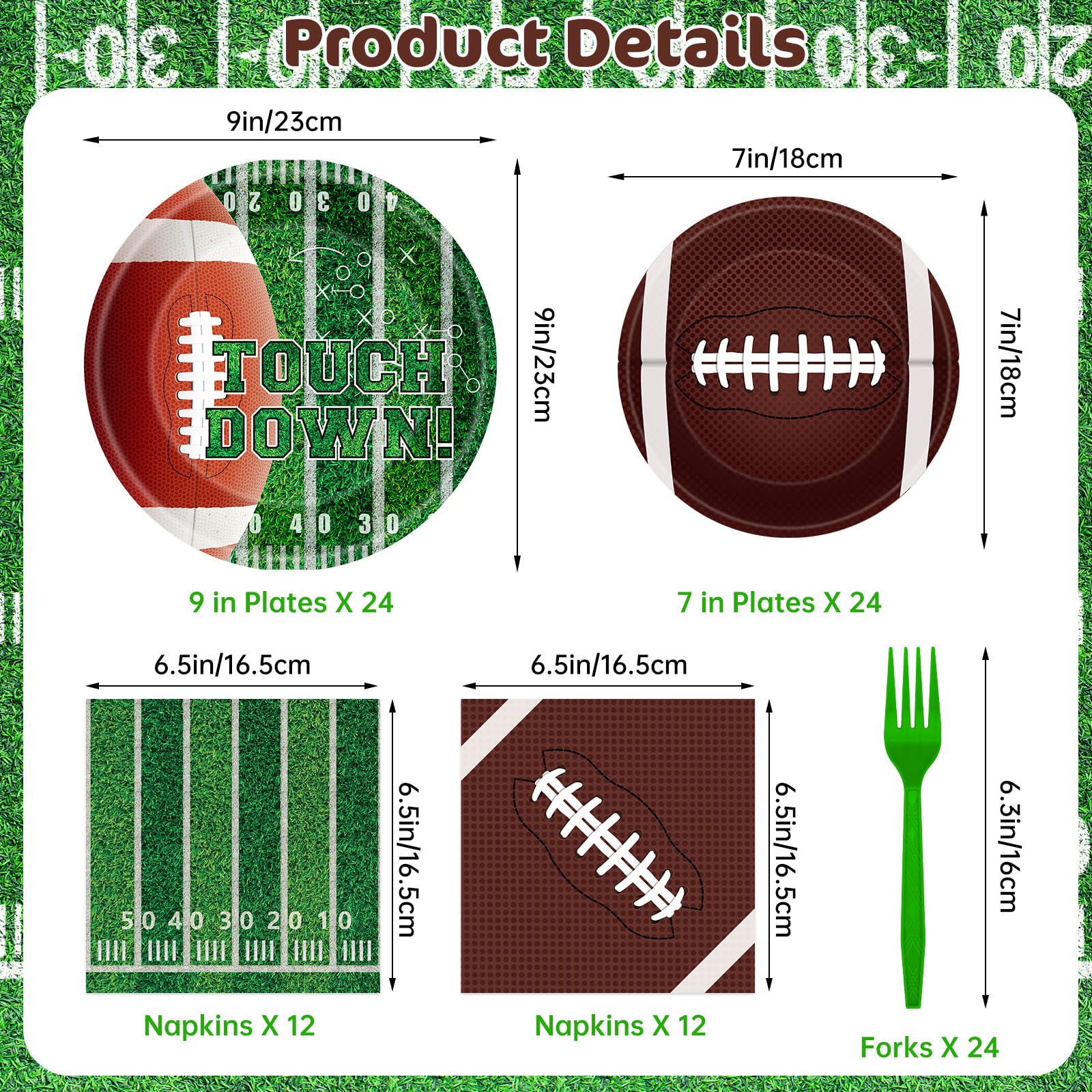 Litmitfu 96 Pcs Football Plates & Napkins Set – Game Day Disposable Tableware, Serves 24