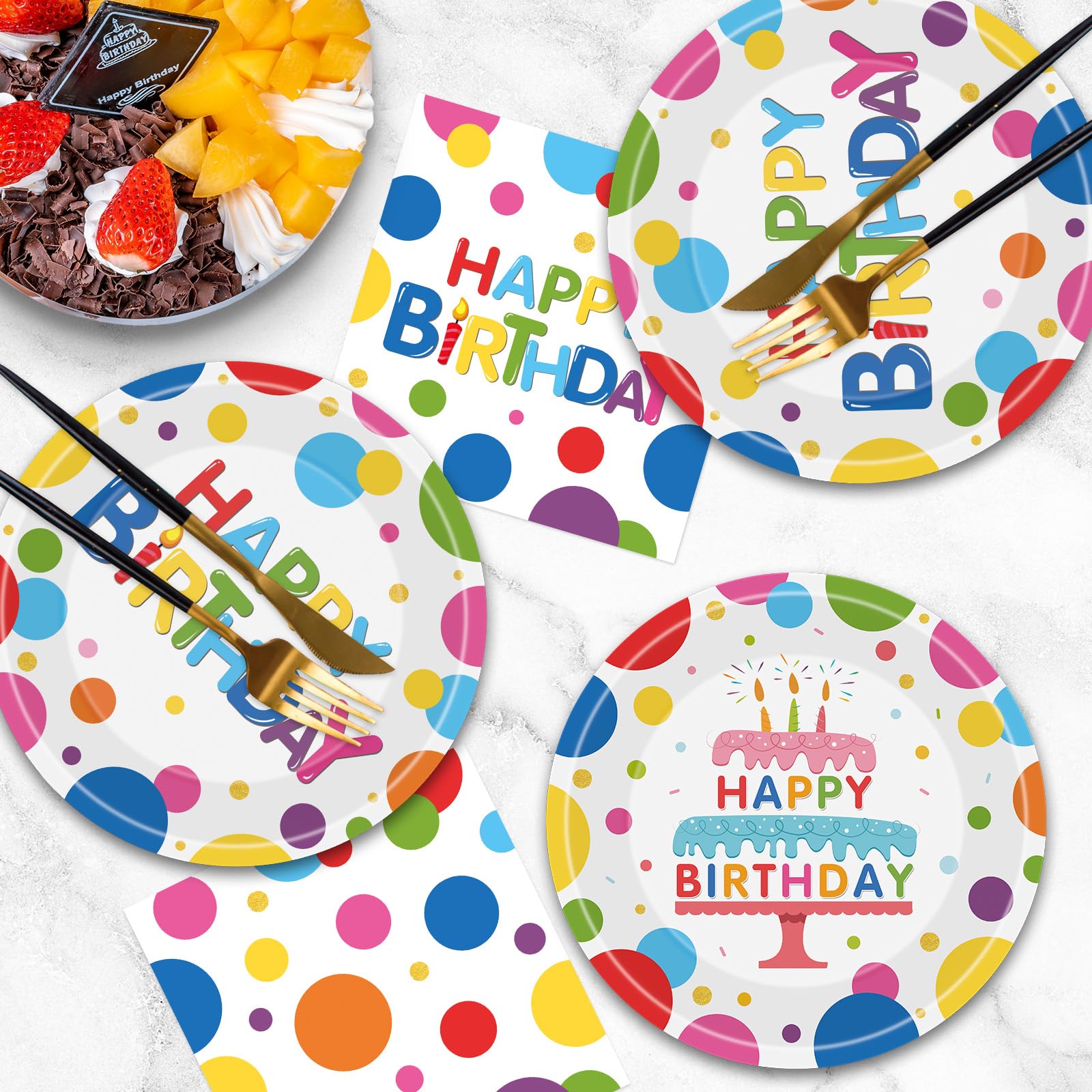 Litmitfu 40 Pack Happy Birthday Plates & Napkins – Polka Dots Party Dinnerware for 20