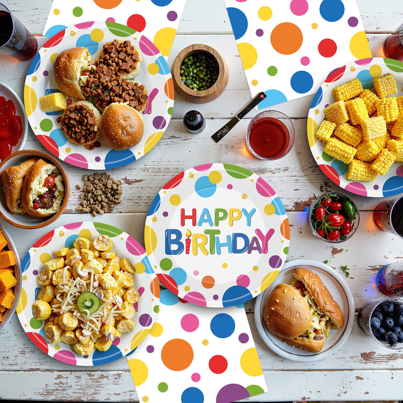 Litmitfu 40 Pack Happy Birthday Plates & Napkins – Polka Dots Party Dinnerware for 20