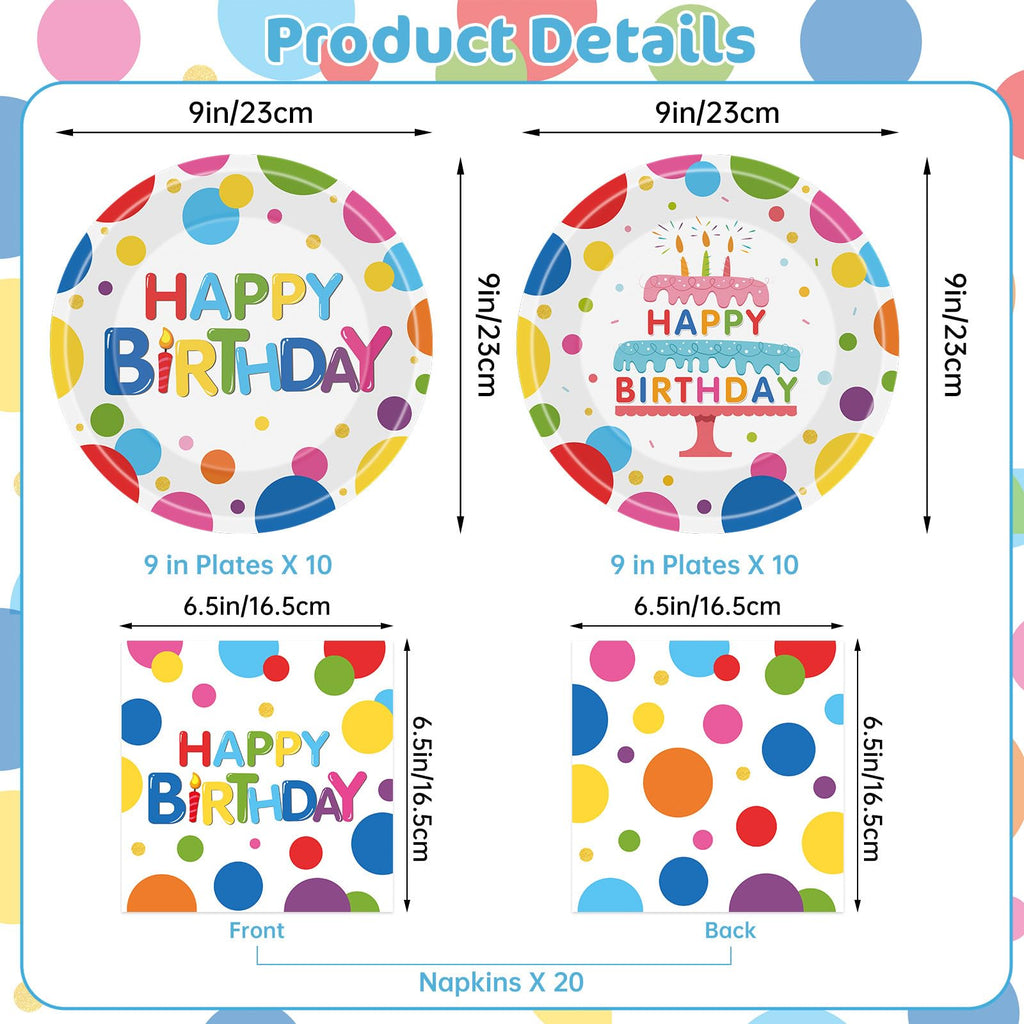 Litmitfu 40 Pack Happy Birthday Plates & Napkins – Polka Dots Party Dinnerware for 20