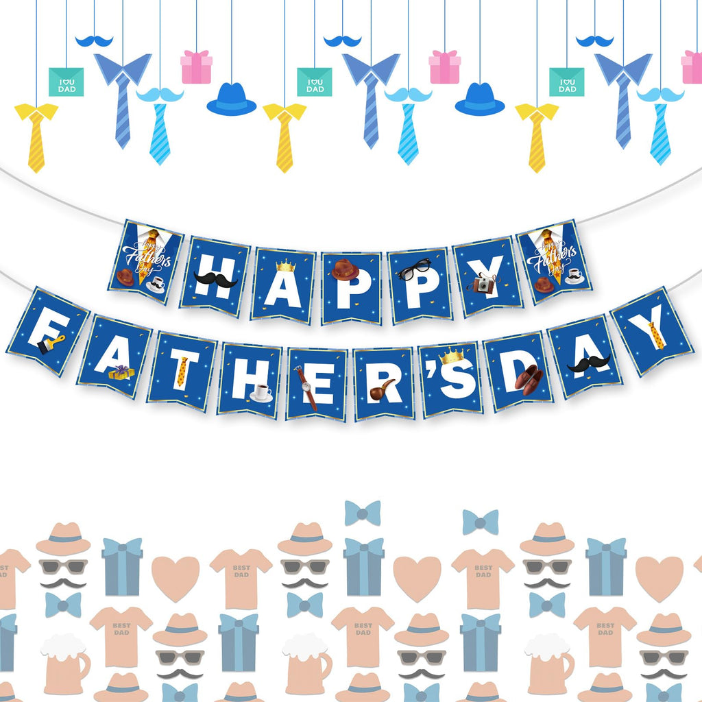 Litmitfu Happy Father's Day Banner – Blue & White Bunting for Indoor & Outdoor Decor