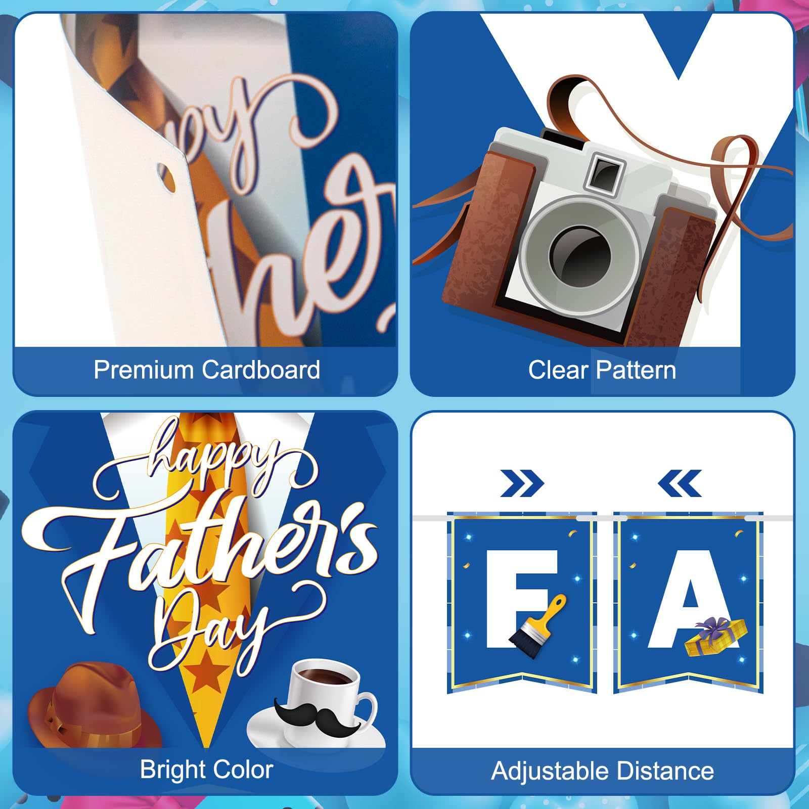 Litmitfu Happy Father's Day Banner – Blue & White Bunting for Indoor & Outdoor Decor