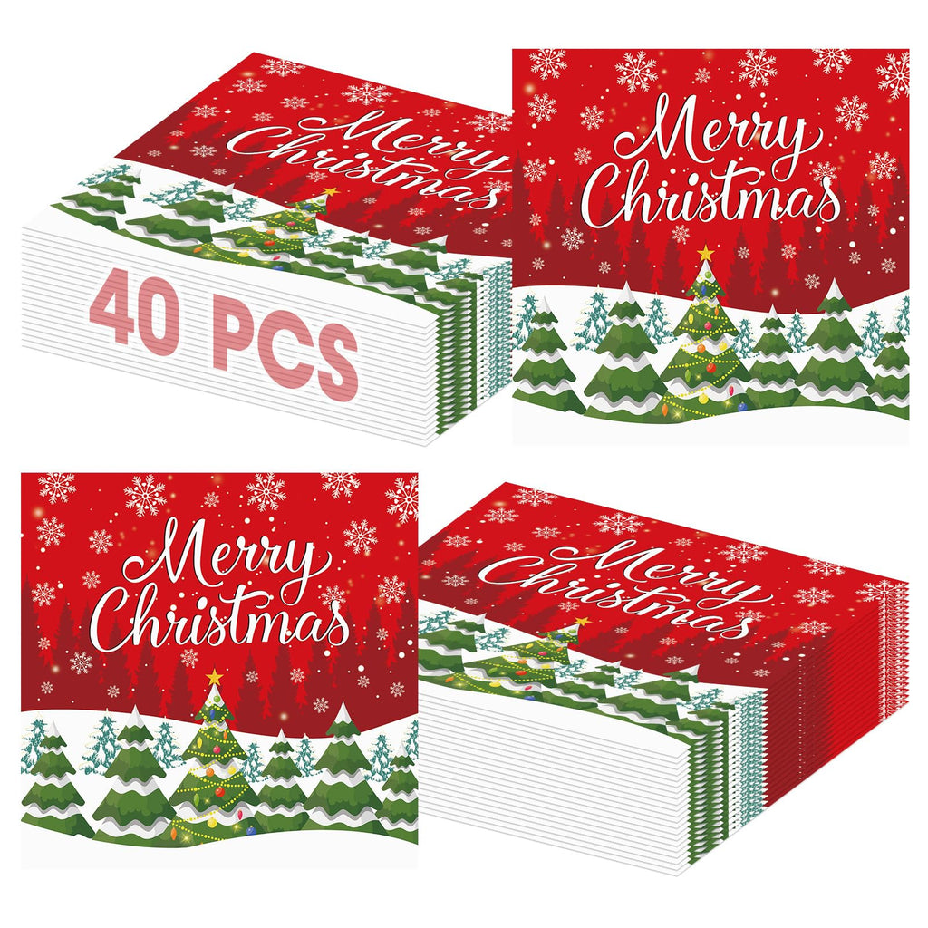 Litmitfu 40 Pcs Merry Christmas Napkins — 13-Inch 3-Ply Red Xmas Tableware for Holiday Celebrations