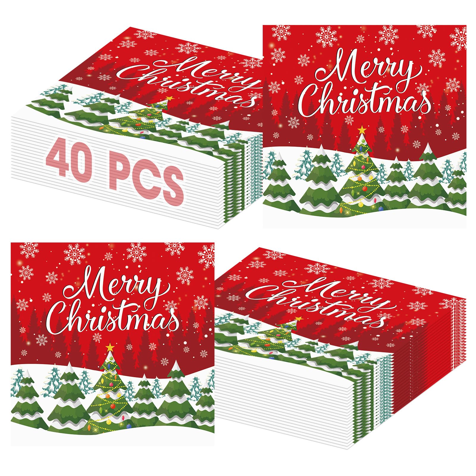 Litmitfu 40 Pcs Merry Christmas Napkins — 13-Inch 3-Ply Red Xmas Tableware for Holiday Celebrations