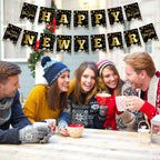 Litmitfu Black Gold Happy New Year Banner 2026 – DIY 16-Piece Garland