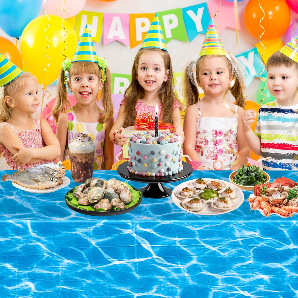 Litmitfu 3-Piece Ocean Tablecloth Set – Blue Waves, 54 x 108 in, Disposable Plastic