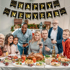 Litmitfu Black Gold Happy New Year Banner 2026 – DIY 16-Piece Garland