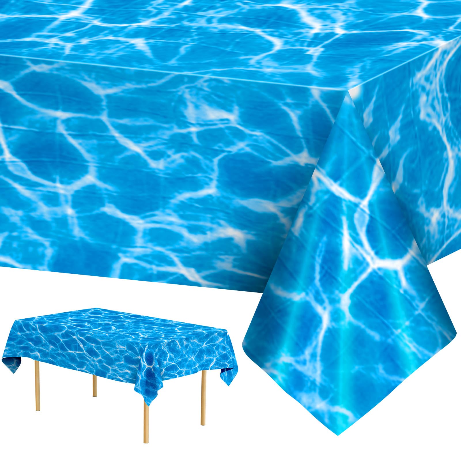 Litmitfu 3-Piece Ocean Tablecloth Set – Blue Waves, 54 x 108 in, Disposable Plastic