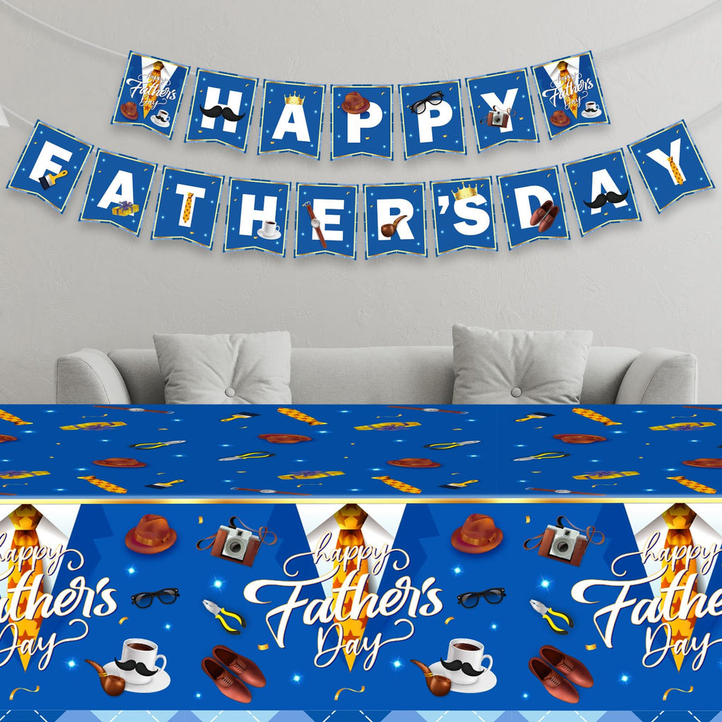 Litmitfu Happy Father's Day Banner – Blue & White Bunting for Indoor & Outdoor Decor