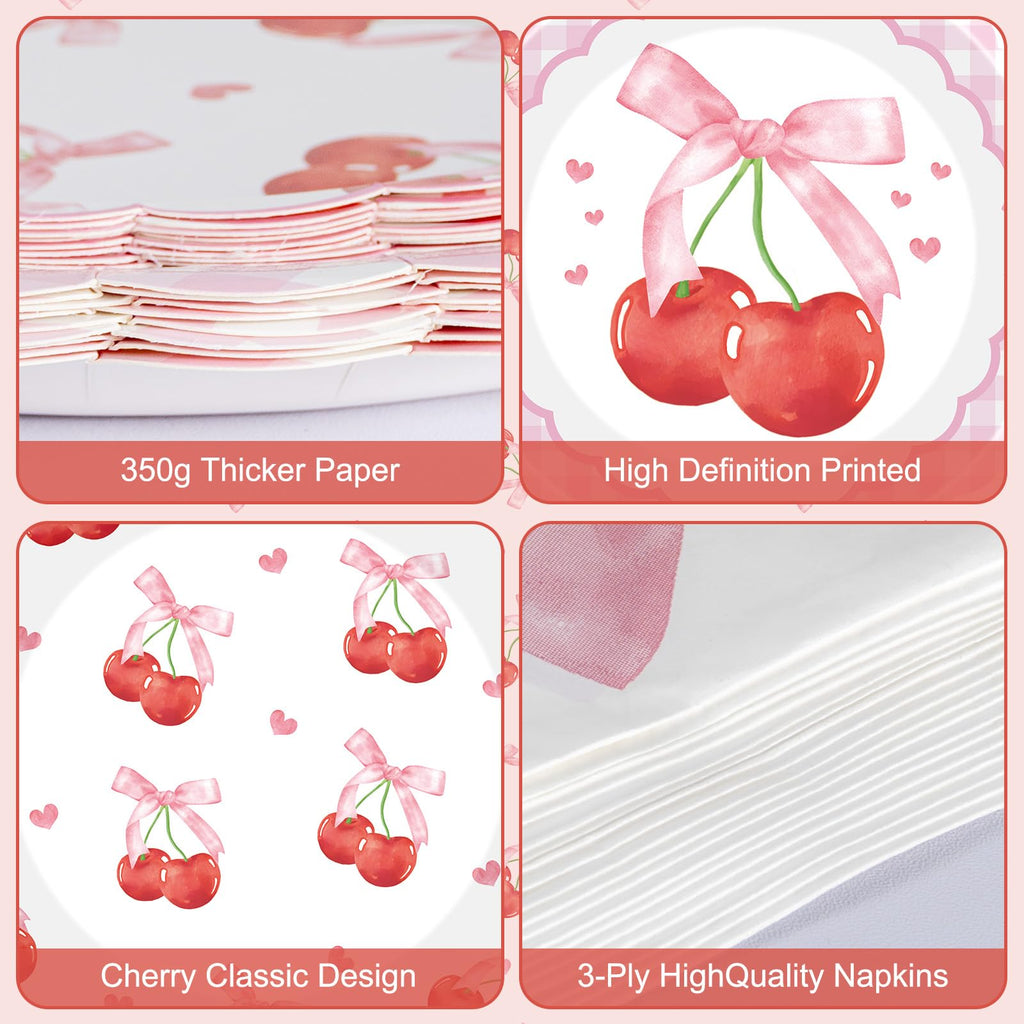 Litmitfu Cherry Birthday Decorations – 40 Pcs Plates & Napkins Set (Serves 20)