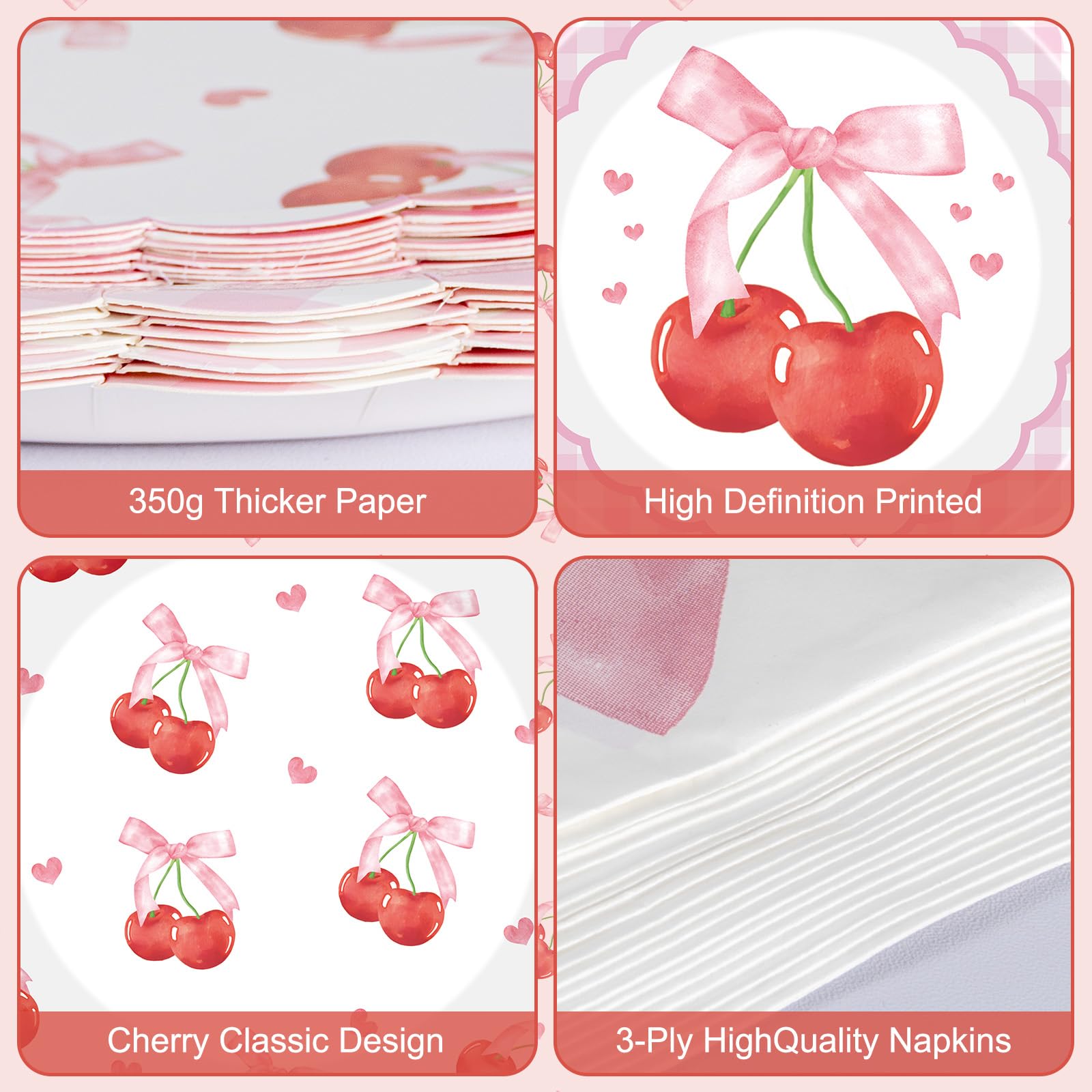 Litmitfu Cherry Birthday Decorations – 40 Pcs Plates & Napkins Set (Serves 20)