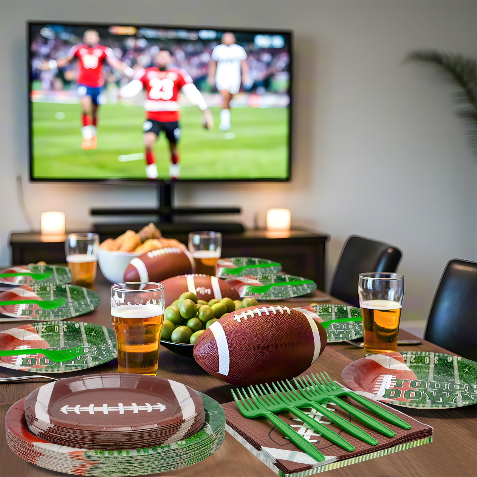 Litmitfu 96 Pcs Football Plates & Napkins Set – Game Day Disposable Tableware, Serves 24