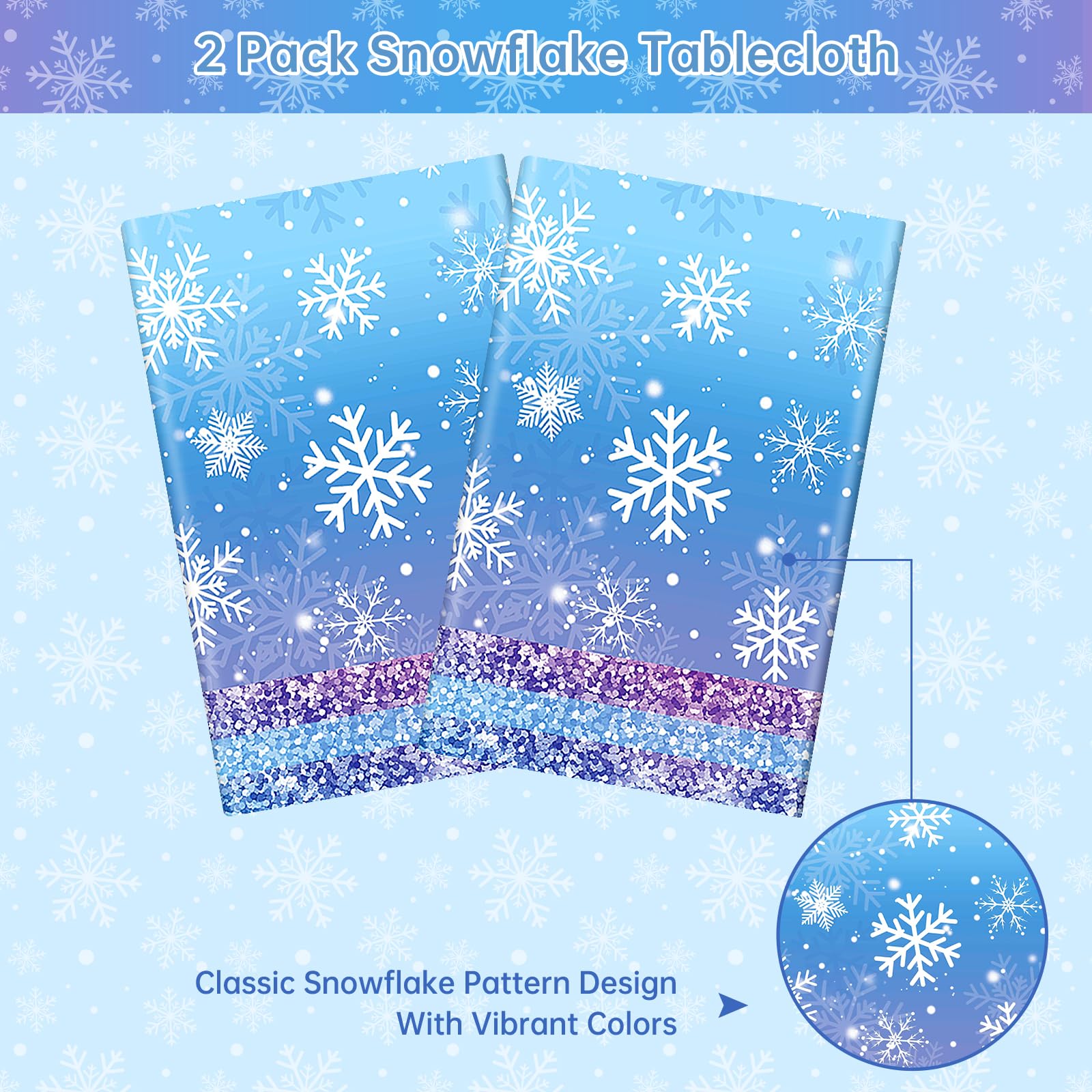 Litmitfu 2 Pcs Winter Snowflake Tablecloths – Purple & Blue, Disposable 54x108 in