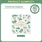Litmitfu 40-Piece Merry Christmas Napkins – 13-Inch 3-Ply Disposable Holly Leaves & Red Berries