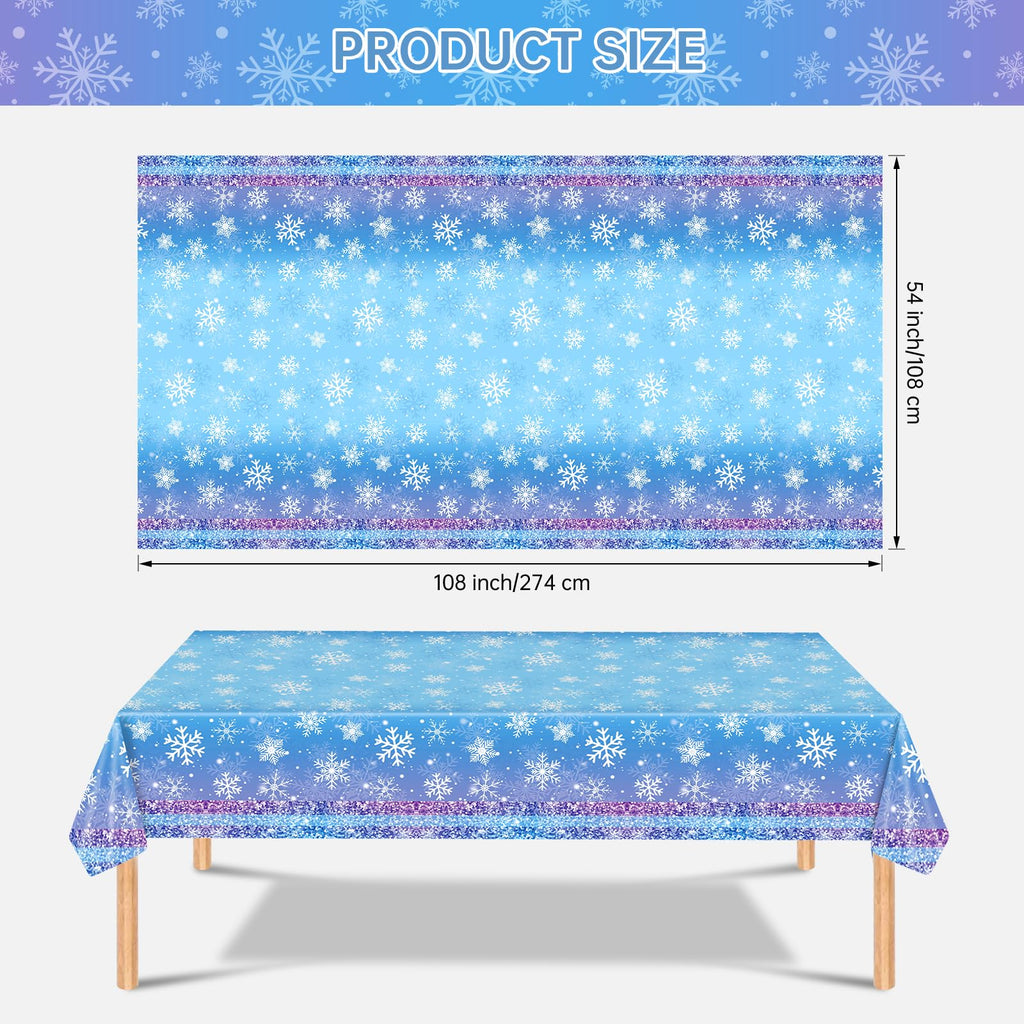 Litmitfu 2 Pcs Winter Snowflake Tablecloths – Purple & Blue, Disposable 54x108 in