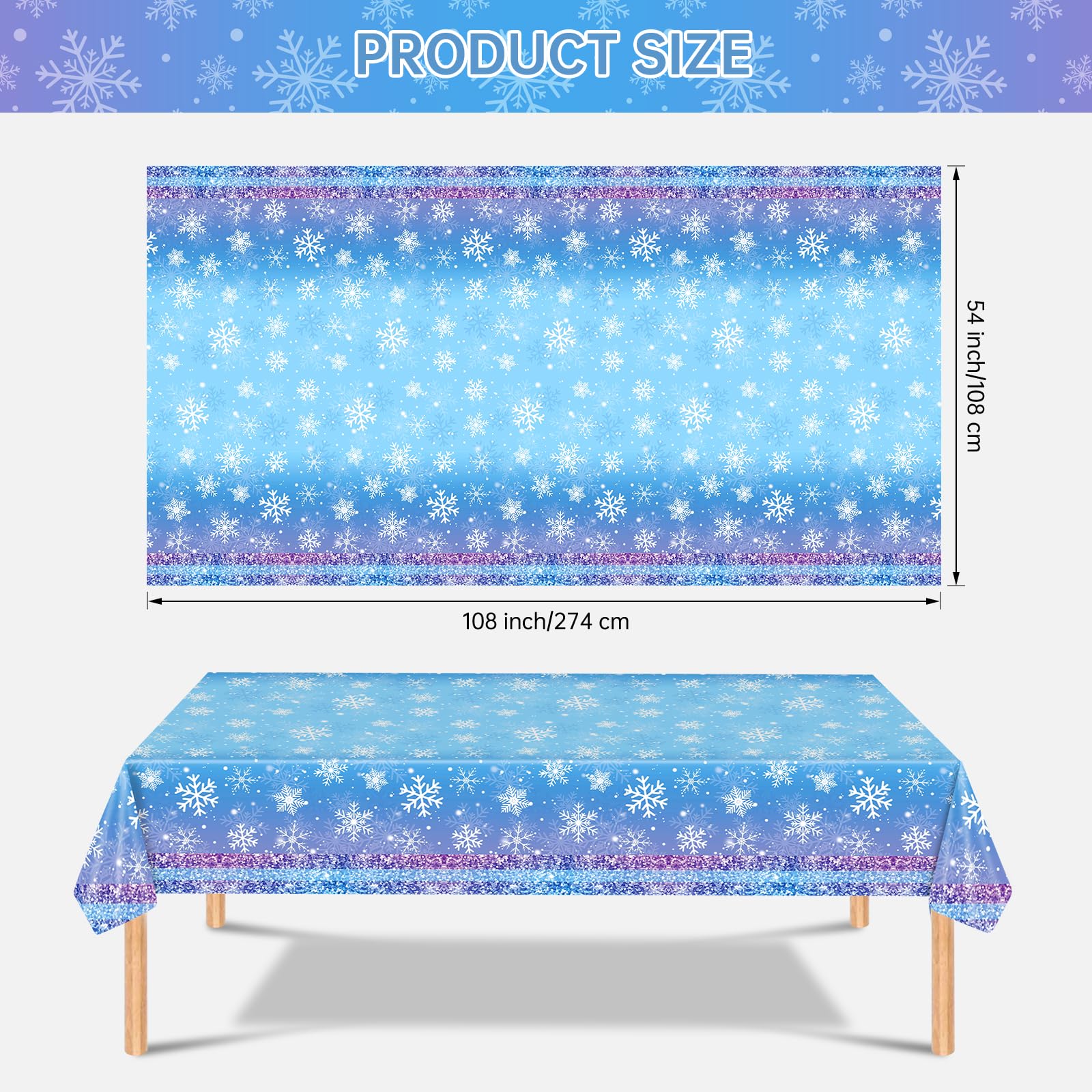 Litmitfu 2 Pcs Winter Snowflake Tablecloths – Purple & Blue, Disposable 54x108 in