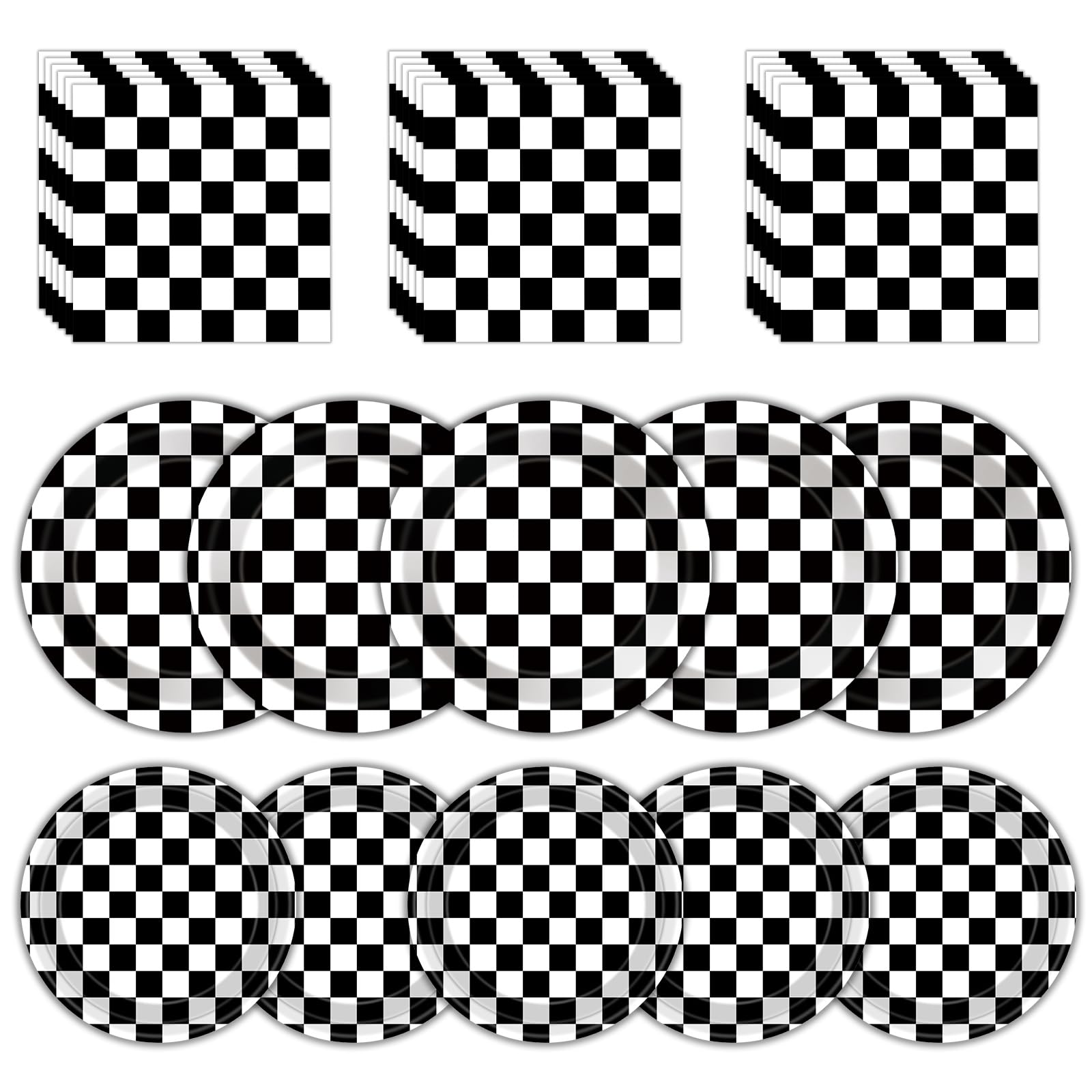 Litmitfu 40 Pcs Race Car Plates & Napkins — Black & White Checkered Birthday Tableware Set