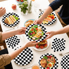 Litmitfu 40 Pcs Race Car Plates & Napkins — Black & White Checkered Birthday Tableware Set