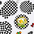 Litmitfu 40 Pcs Race Car Plates & Napkins — Black & White Checkered Birthday Tableware Set