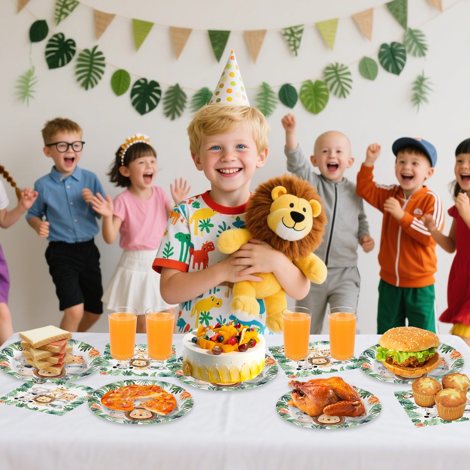 Litmitfu 40 Pcs Jungle Animals Party Plates & Napkins Set – Safari Theme Tableware for Baby Showers & Zoo Parties (Serves 20)