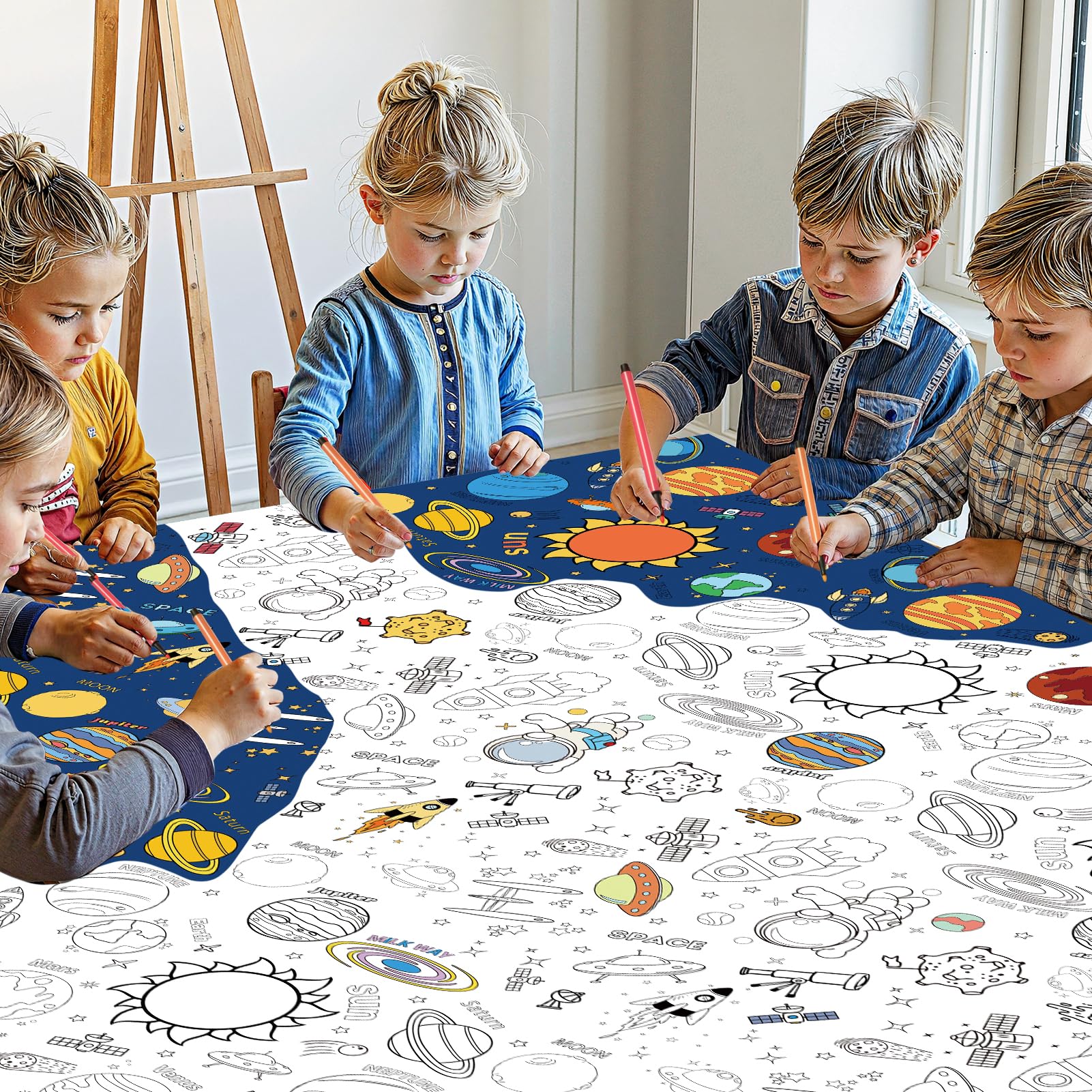 Litmitfu Large Outer Space Coloring Tablecloth — 54x108 in Giant Solar System Poster