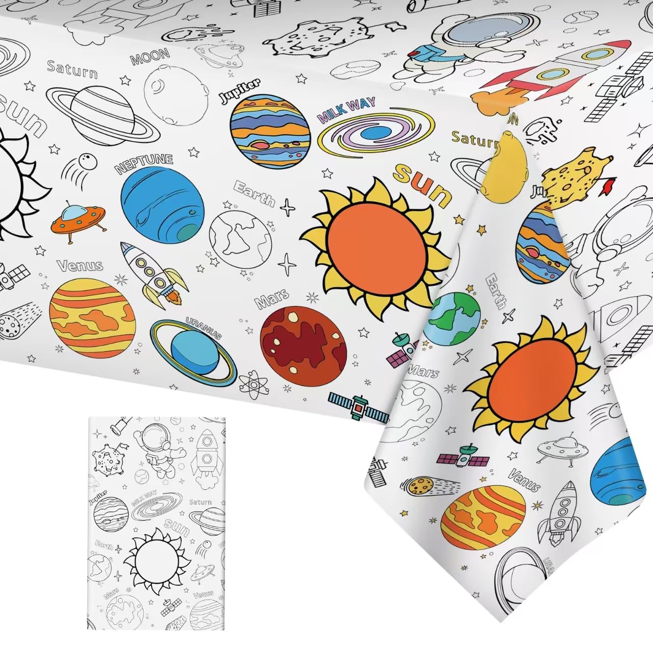 Litmitfu Large Outer Space Coloring Tablecloth — 54x108 in Giant Solar System Poster