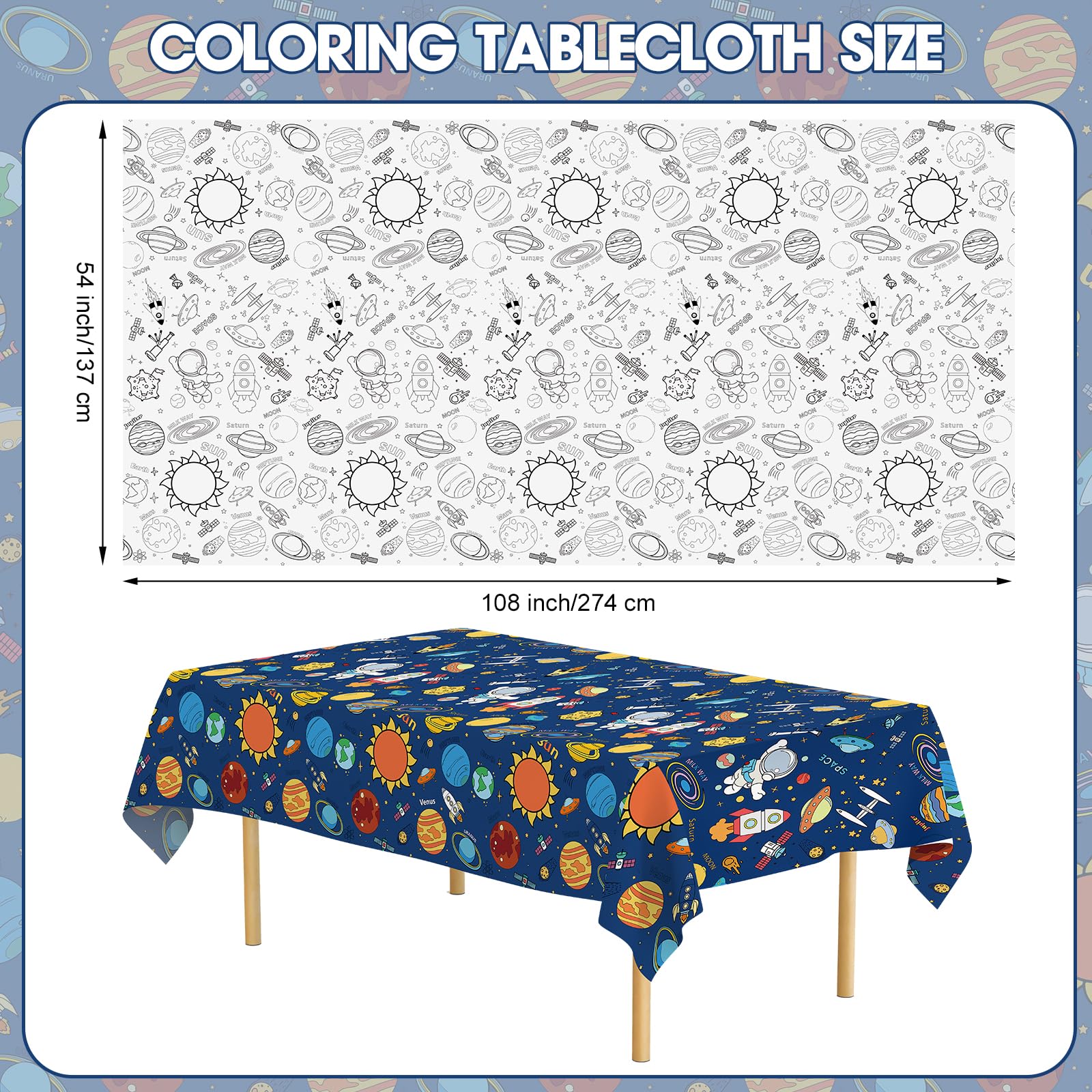 Litmitfu Large Outer Space Coloring Tablecloth — 54x108 in Giant Solar System Poster